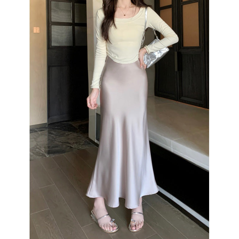 business casual outfits Gentle Style Solid Color Simple Niche Skirt Women's Spring High Waist Slim Fishtail Skirt Fashionable Temperament Mid-Length Skirt