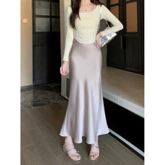 business casual outfits Gentle Style Solid Color Simple Niche Skirt Women's Spring High Waist Slim Fishtail Skirt Fashionable Temperament Mid-Length Skirt