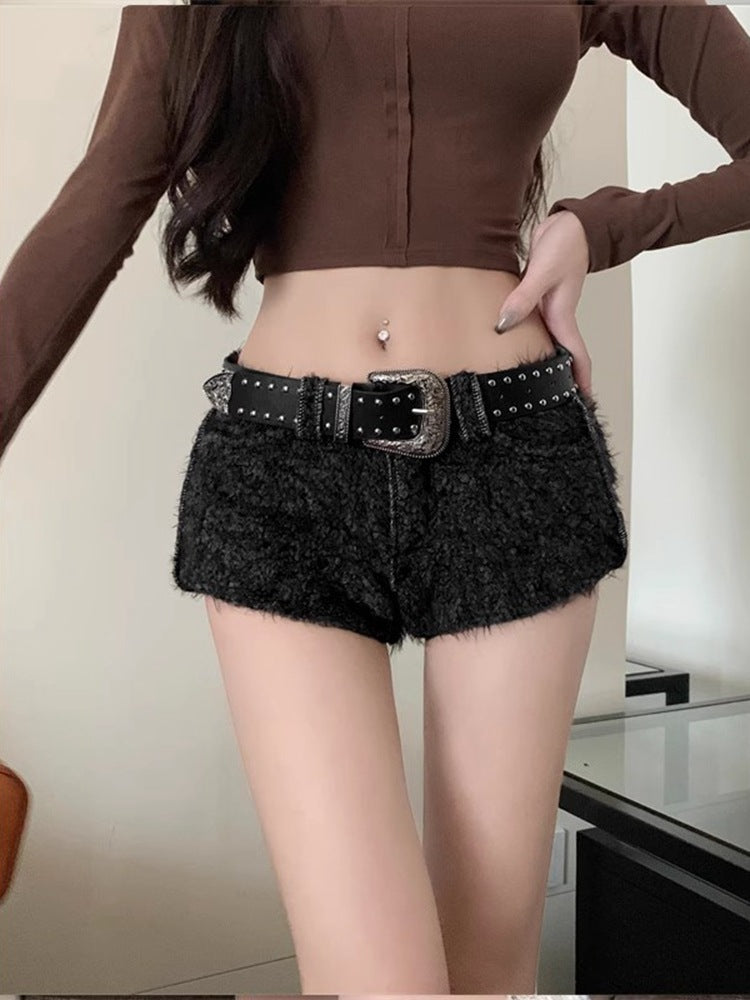 y2k outfits Sweet Cool Style Sexy Hot Pants for Hot Girls Low Waist and Long Legs Women's Autumn Retro Versatile Slimming Woolen Shorts Small