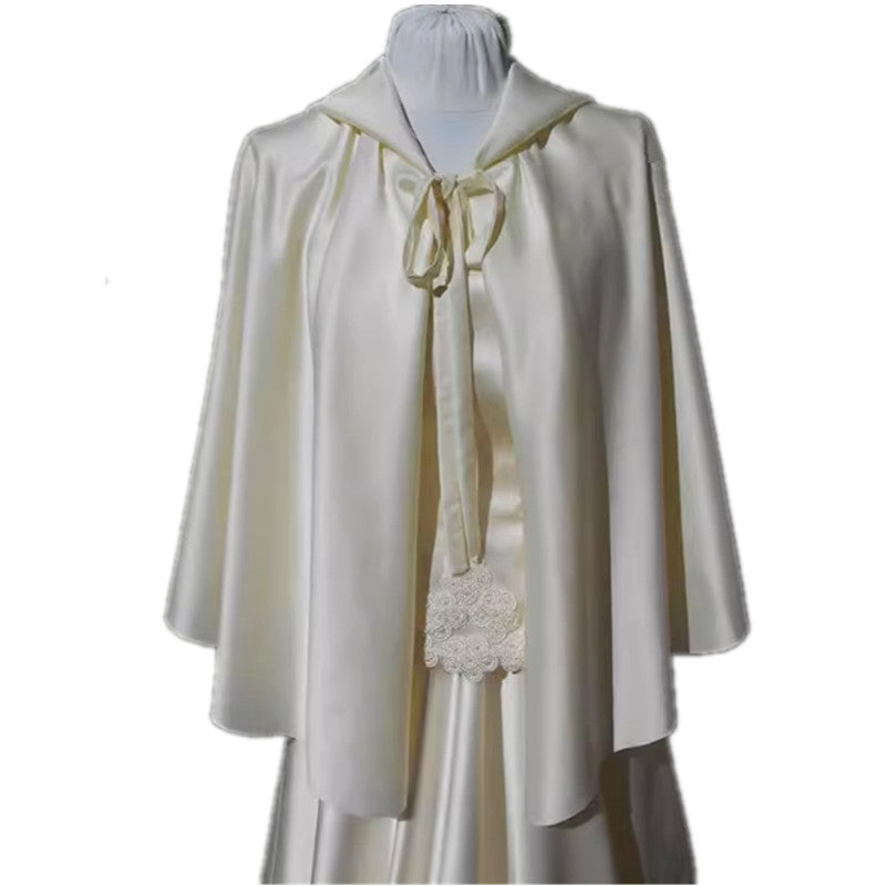 dresses Short Hooded Lace-up Thin Summer Cloak Unisex White Ivory Halloween Cosplay Cloak