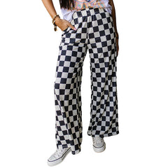 teacher outfits Spring New Chessboard Plaid Printed Casual Pants for Women Personality Niche Loose High Waist Wide Leg Pants for Women