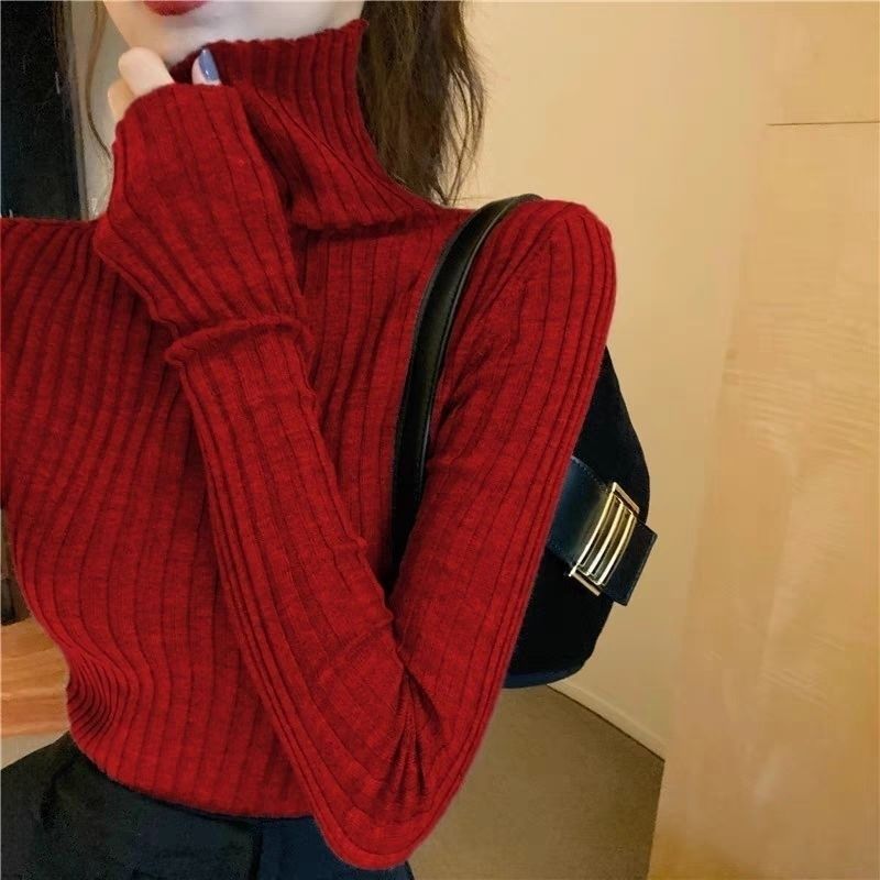 simple winter outfits Autumn and Winter Elegant Pile Collar Sweater Women's Inner Matching Coat Slim Bottoming Pullover Turtleneck Sweater Top