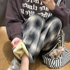 dream clothes Pants Winter Fleece-lined Thickened New Cashmere Plaid Pants Women's High Waist Warm Casual Pants Tall Trousers