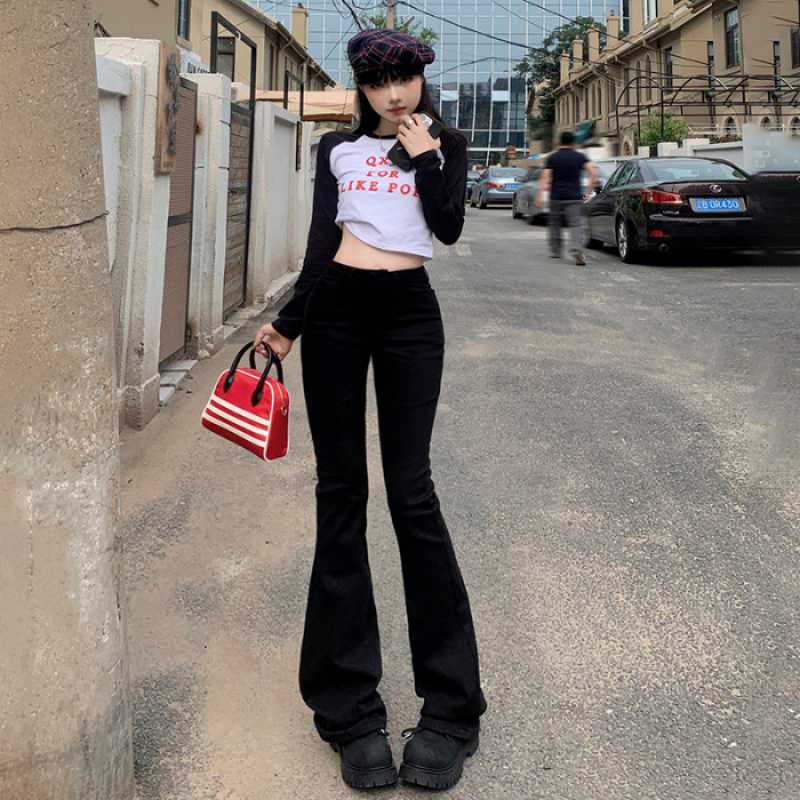 datenight fall outfits Multi-Color Retro High Waist Slim-Fit Stretch Flared Jeans Women's Cropped Trousers Lengthened