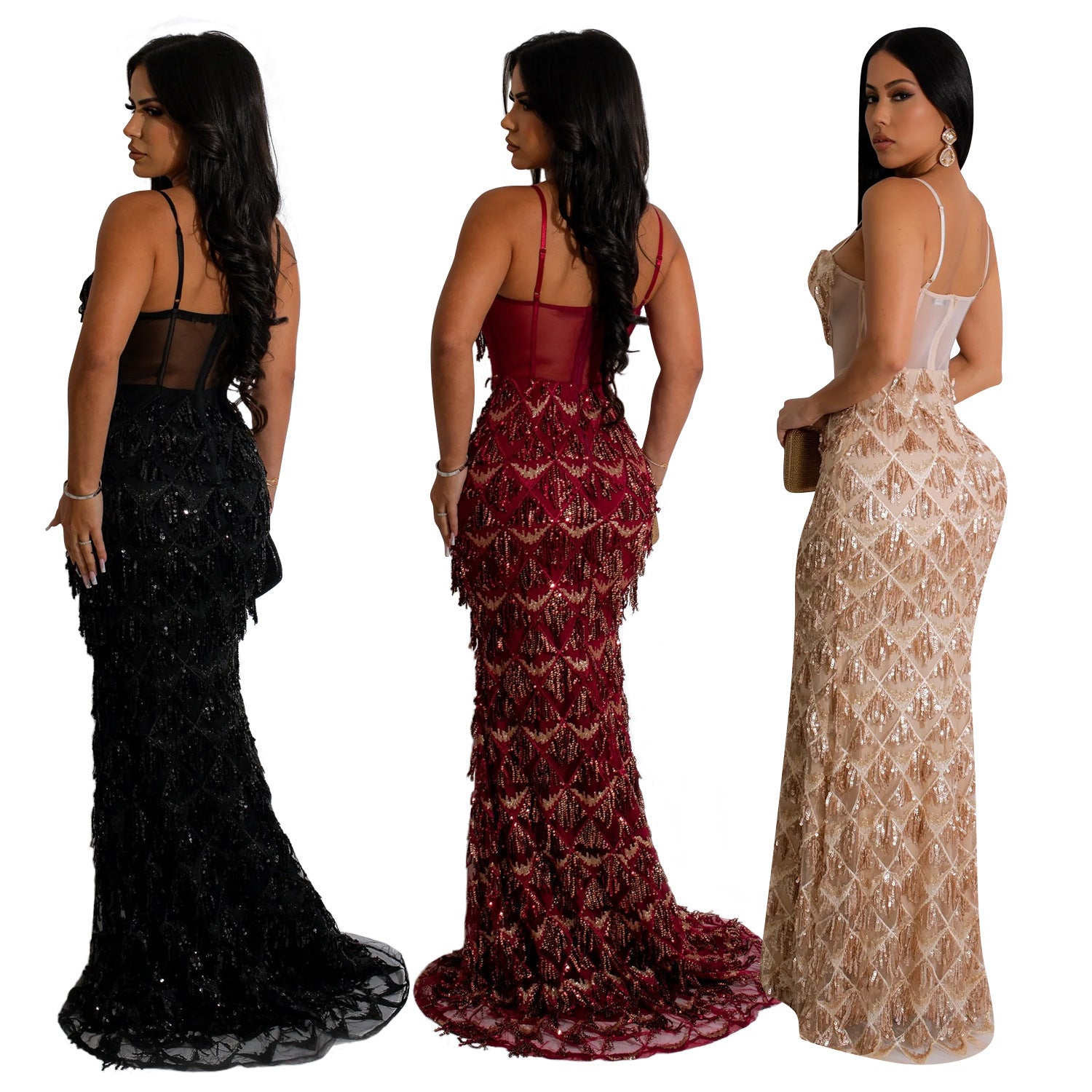 prom dresses Fashion Women's Solid Color Sequined Sexy Suspender Dress Dress