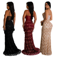 prom dresses Fashion Women's Solid Color Sequined Sexy Suspender Dress Dress