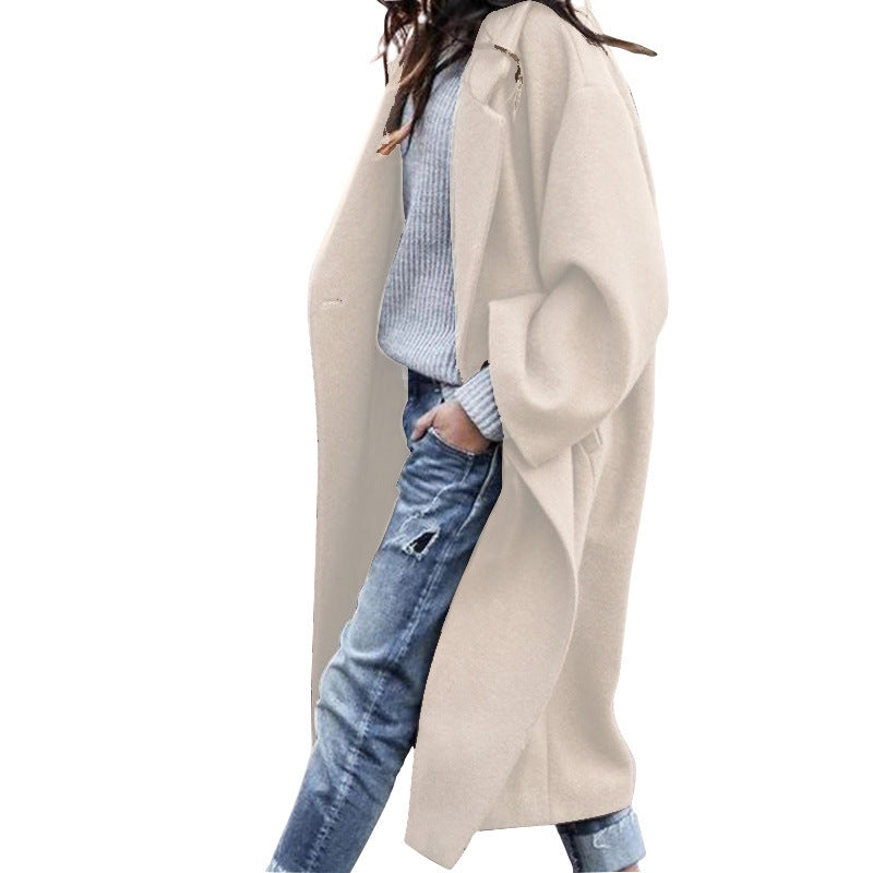 casual fall outfits Coat Autumn and Winter Women's Casual Long Solid Color Warm Woolen Coat