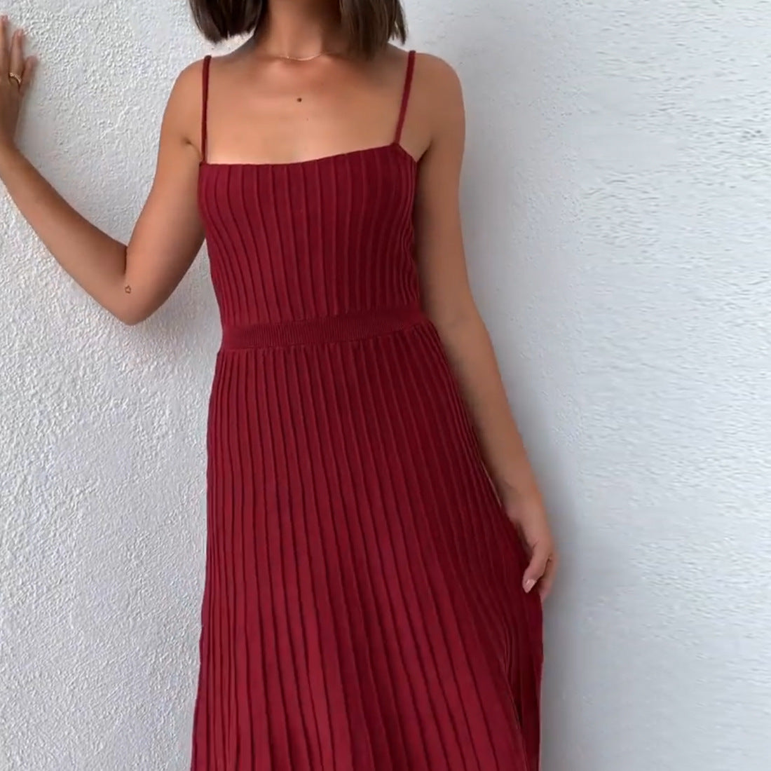 outfit inspo fall Summer Women's Tube Top Slim High Waist Sling Knitted Dress Seaside Vacation Pleated Dress