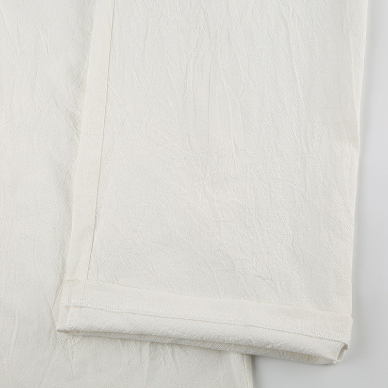 Bxoxo Cotton Linen White Pants Basic Drawstring Low Waist Wide Leg Pants Casual Y2K Clothes For Summer Trousers