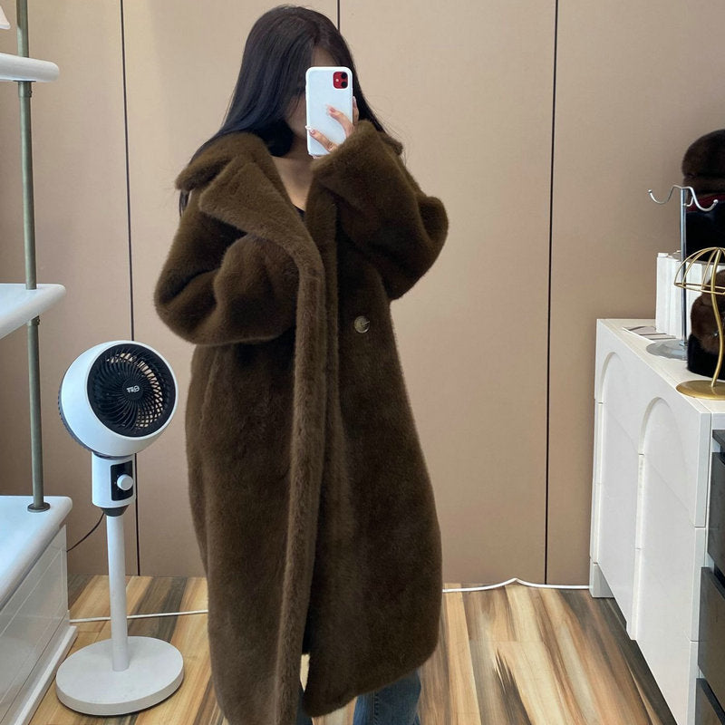 simple winter outfits Autumn and Winter Fur Mink Fur Fur Integrated Long Sweater Coat Loose Thickened Trendy Korean Style Coat for Women