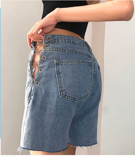 outfits for women Street Shot Trendy Cool High Waist Jeans Personalized Chain Hollow-out Design Loose Slimming Straight Pants for Women Spring