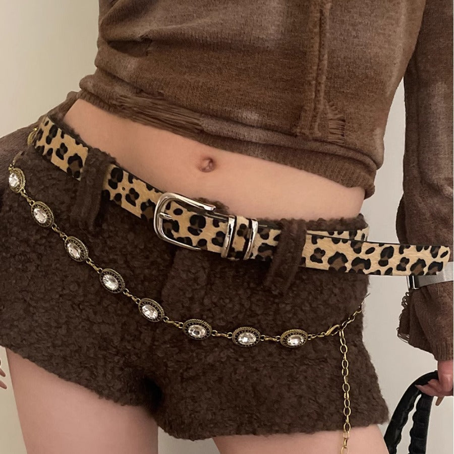 y2k outfits Fashion Personalized Belt Female Niche Thin Leopard Print Snakeskin Pattern Trendy Cool Style Hot Girl Style All-Match Belt