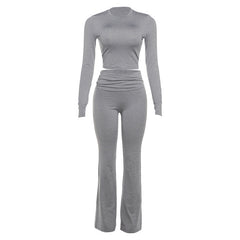 shoes Style Autumn Pure Color Elegant Casual Sports Style High Waist Tight Navel Pants Suit for Women
