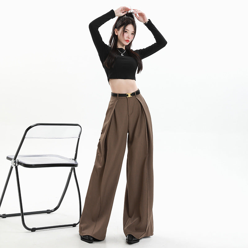 business casual outfits Jinyin Suit Wide-Leg Pants Women's Spring High Waist Slimming Loose Straight Mop Drape Casual Trousers