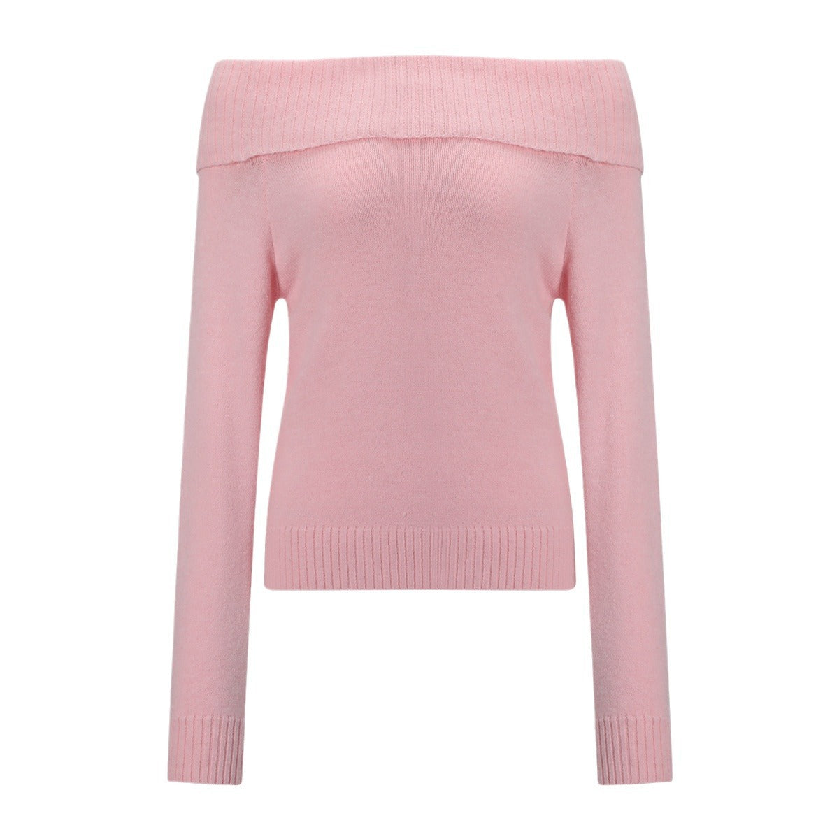 dream clothes Autumn and Winter Gentle Style Pink off-Shoulder Sweater Atmosphere Sweater Top Women's Elegant Slim Fit