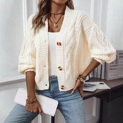 y2k outfits Solid Color Women's Sweater V-neck Twisted Button Sweater Cardigan Sweater Women