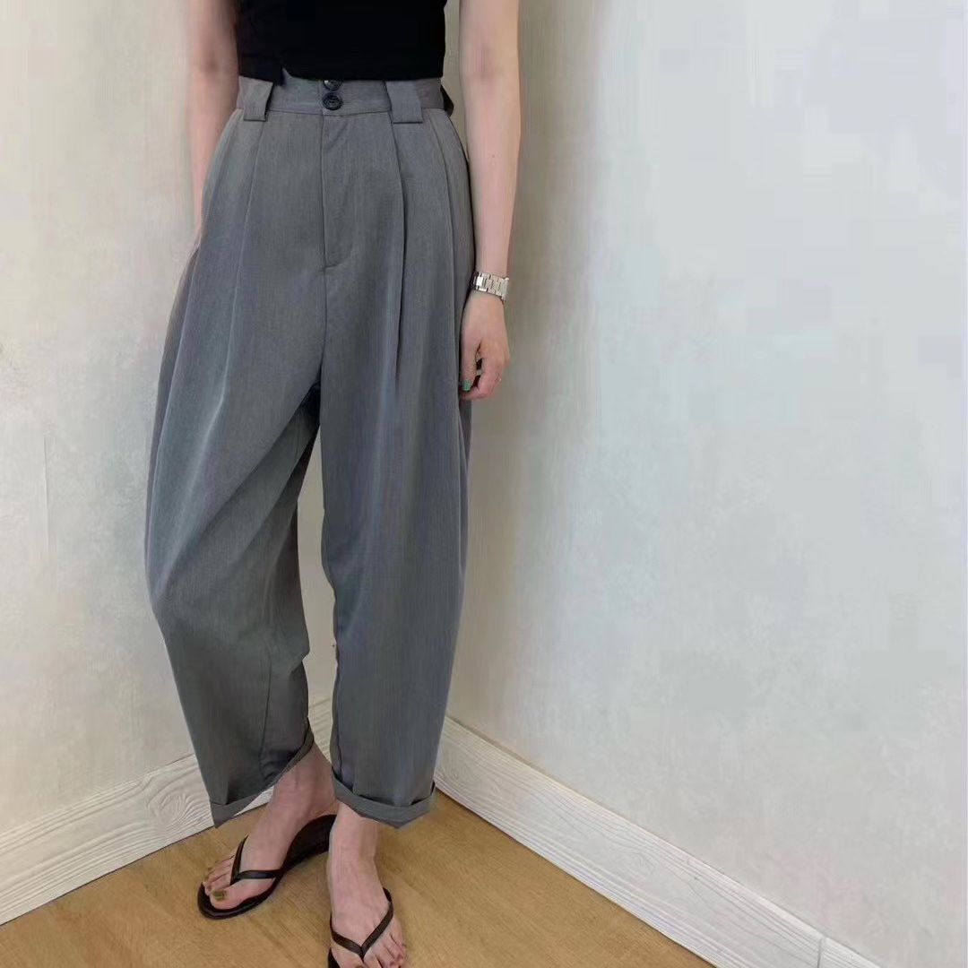 business casual outfits Suit Pants Casual Pants Summer Korean Style Flat Straight Pants Trousers Waist Wrinkle Slimming Women's Pants