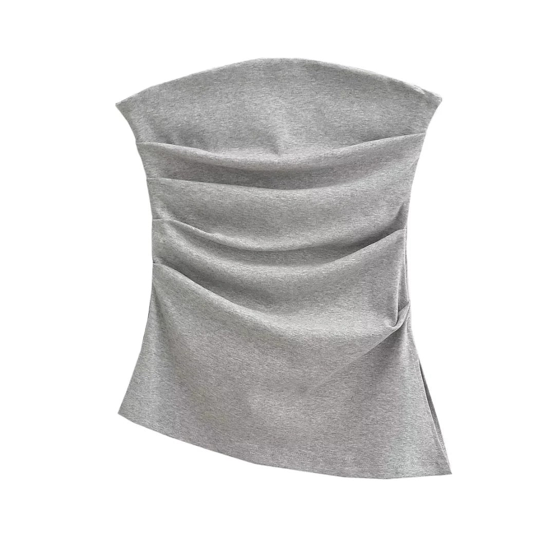 halter tops off-Shoulder Pleated Tube Top Pure Desire Ins Style Holiday Vest Women's Summer Slim Slimming Backless Top