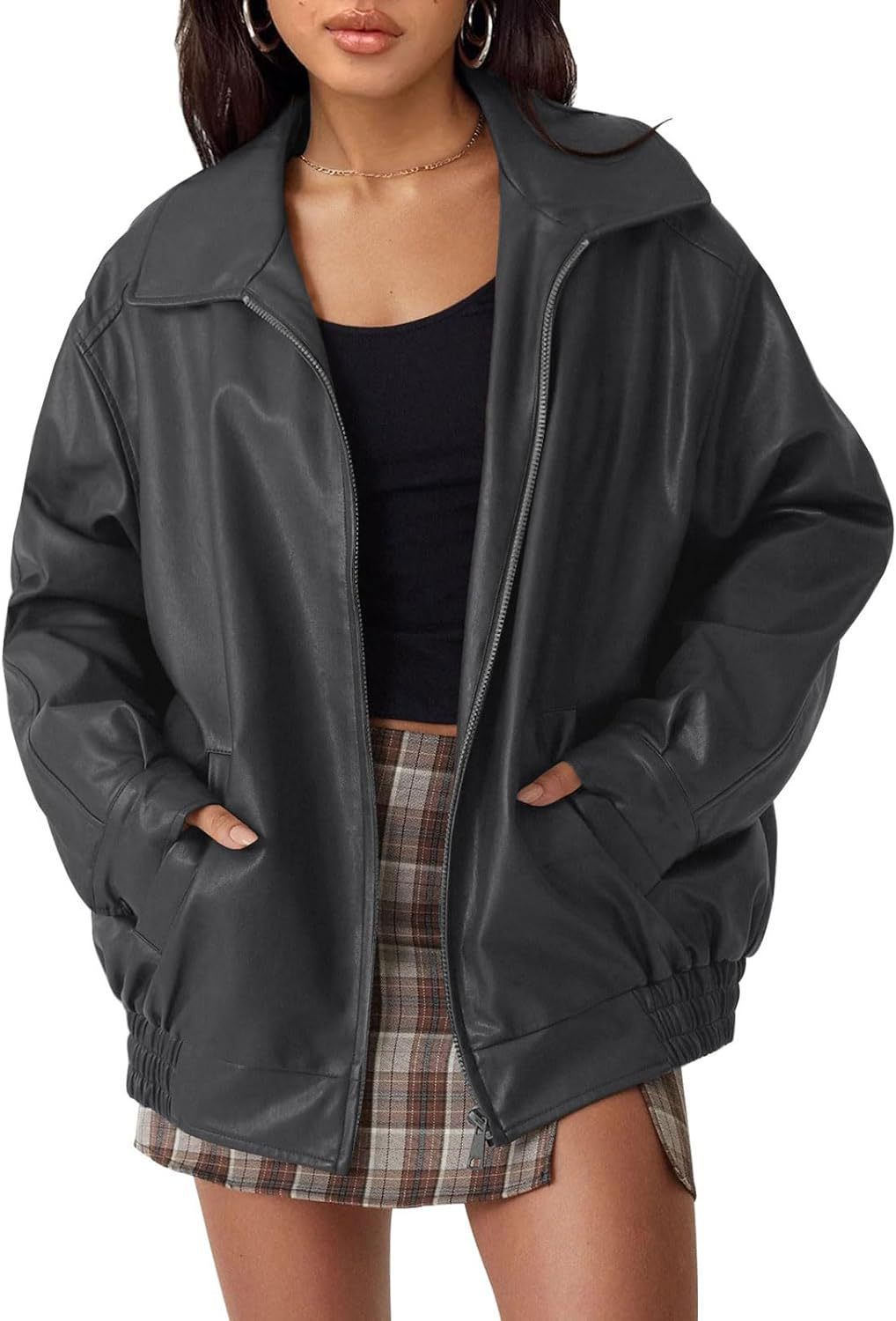 women’s outfits New Women's Oversized Motorcycle Leather Jacket Autumn and Winter Fashion Loose Long Sleeve Motorcycle Jacket