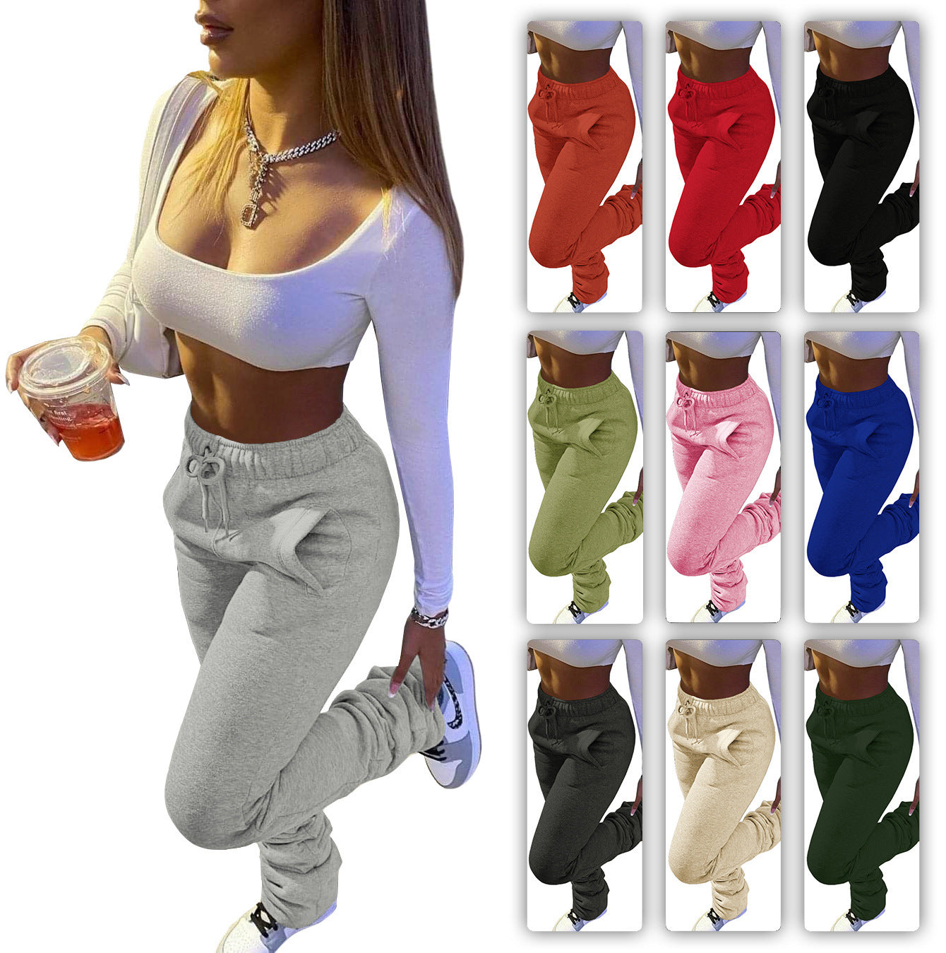 comfy school outfits Women's Thickened Sweatpants Sports Casual Drawstring Pile Pants Long Pants with Pockets