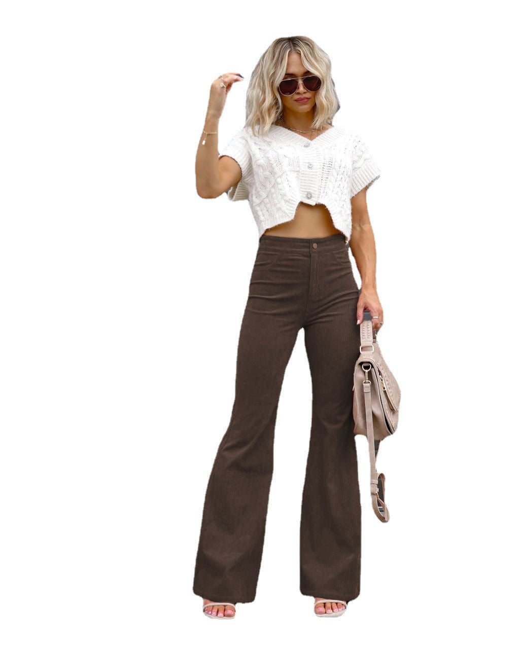 social worker outfits Winter New Pure Color Corduroy Elegant Women's Trousers Slim Pants High Waist Casual Pants
