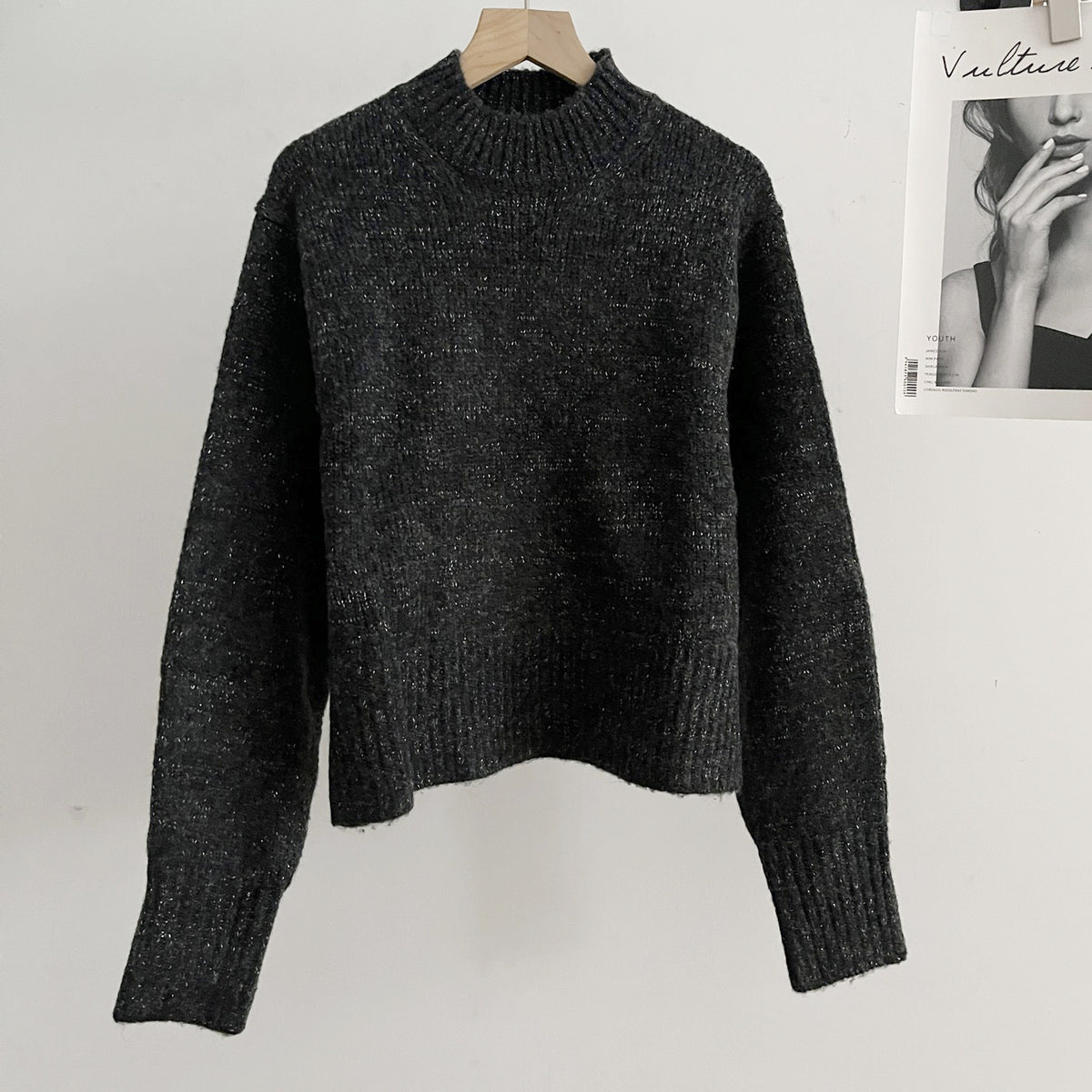dress to impress outfits Style Women's Short Wool Blended Sweater Black Gray Winter New