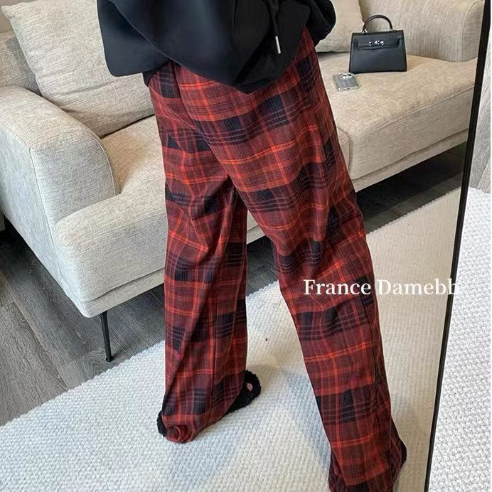 dream clothes Pants Winter Fleece-lined Thickened New Cashmere Plaid Pants Women's High Waist Warm Casual Pants Tall Trousers