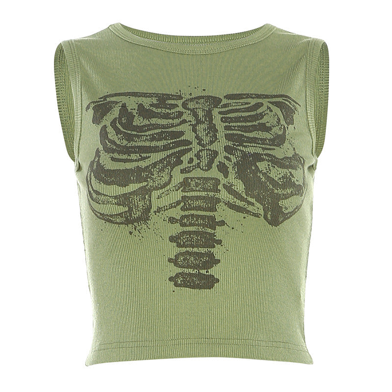 Skeleton Bones Printed Crop Tank Top