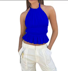 summer fits Sexy Sweet and Spicy Summer New Casual Chiffon Halter Backless Design Top Multi-Color