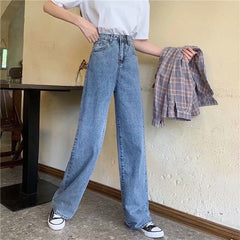 casual fall outfits Retro Mop Jeans Women's Spring and Autumn High Waist Draping Straight Loose Slimming Narrow Wide Leg Pants