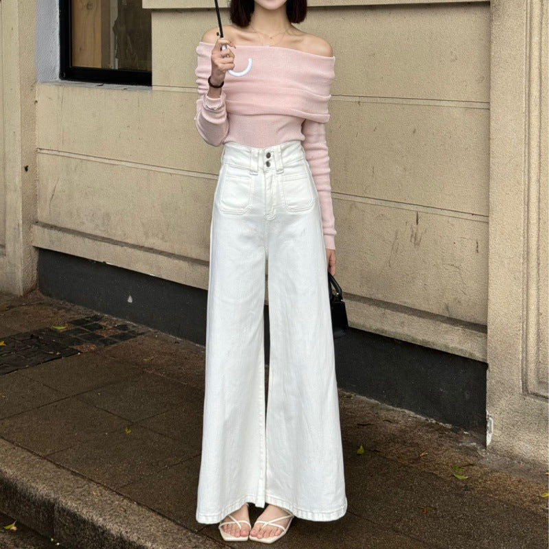 90s streetwear Super Wide-Leg Denim Skirt for Women Spring and Summer New Korean Style High Waist Slimming Wide-Leg Mopping Pants