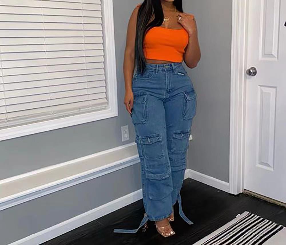 usher concert outfit ideas Jeans Fashion Trend Multi-Pocket plus Size African Jeans Overalls