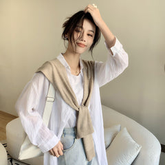 casual fall outfits Wool Blend Solid Color Shawl Outer Wear Internet Celebrity Knotted Waistcoat Korean Style Versatile Spring and Autumn Summer Shoulder Matching Women
