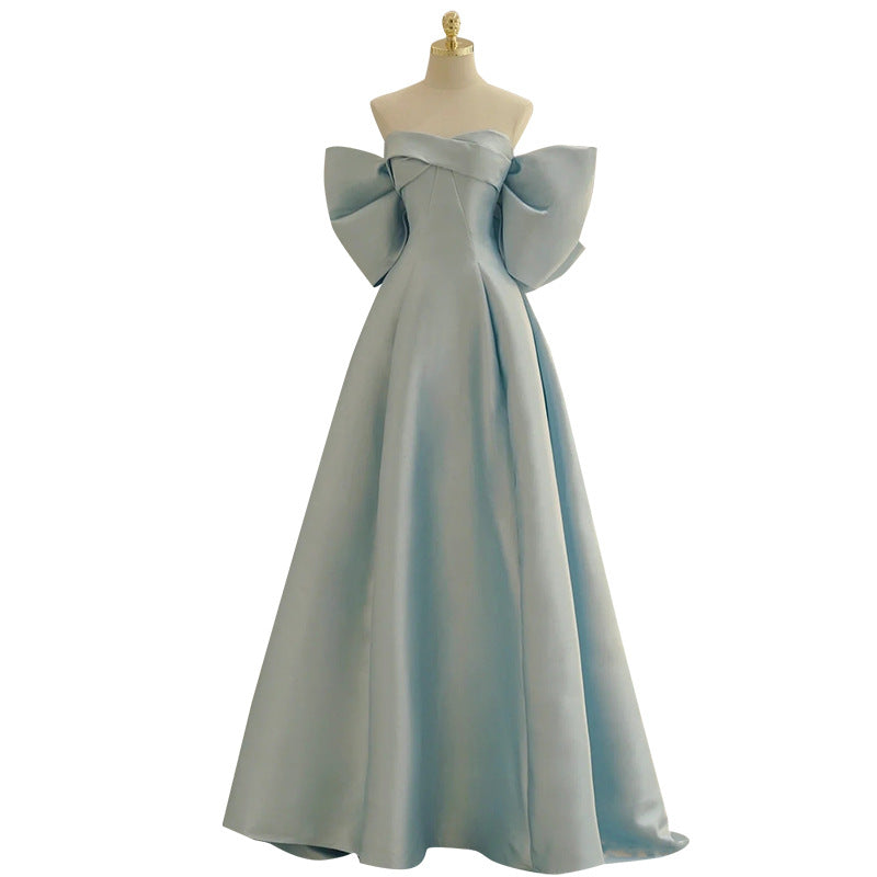 dresses Blue Evening Dress for Women New Tube Top Elegant Socialite Light Luxury Niche High-End Adult Ceremony Host Clothes