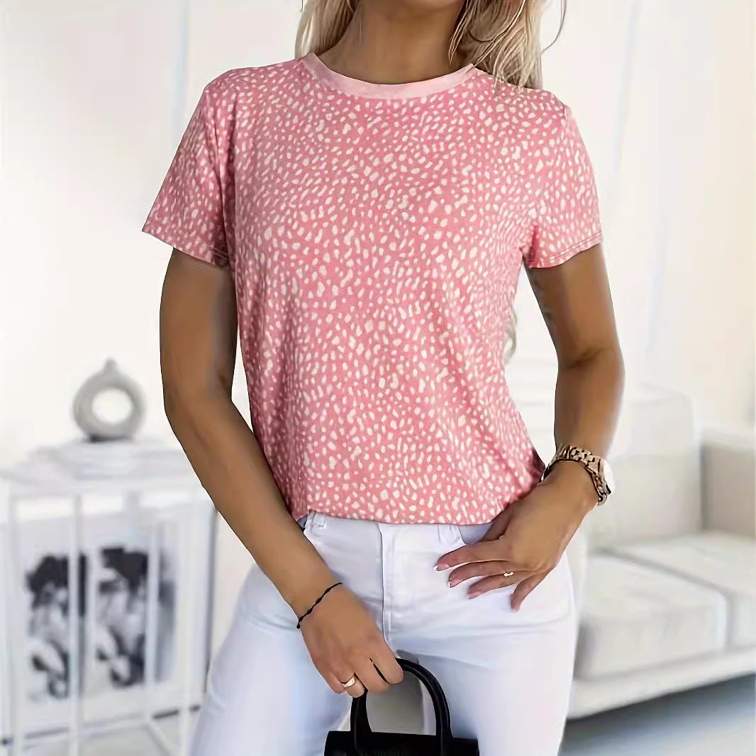 last minute halloween costumes Summer plus Size Printed Women's Fashion Polka Dot round Neck Short Sleeve Casual T-shirt