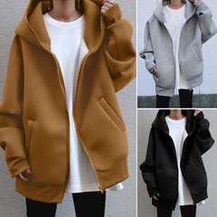 New Autumn and Winter New Personalized Street Sweater Zipper Hooded Long Fleece-lined Sweater