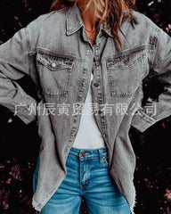 fashion outfits INS Autumn Street Hipster Denim Lapel Loose Simple Women's Shirt Three Colors Size 5