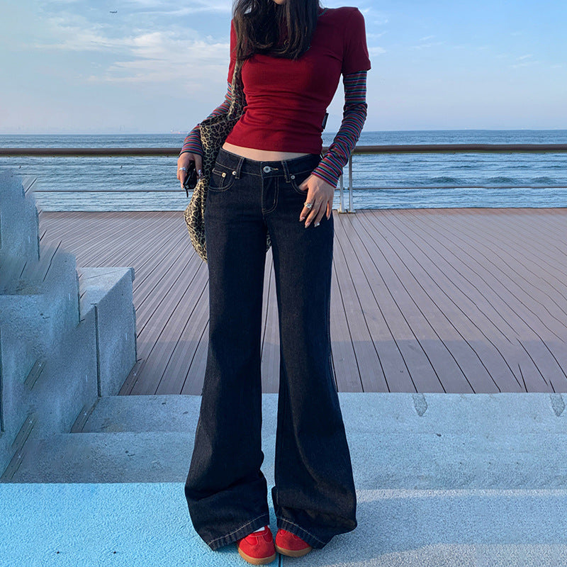 casual dinner outfit fall Women's Clothing Autumn and Winter Hot Girl American Low Waist Jeans Women's Drape Slim Slimming Flared Pants