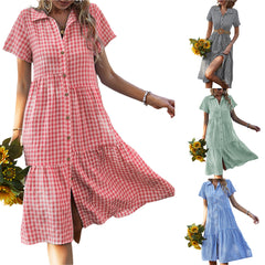 dorothy costume Summer New Women's Clothing Plaid Dress Shirt Collar Casual Skirt Manufacturer