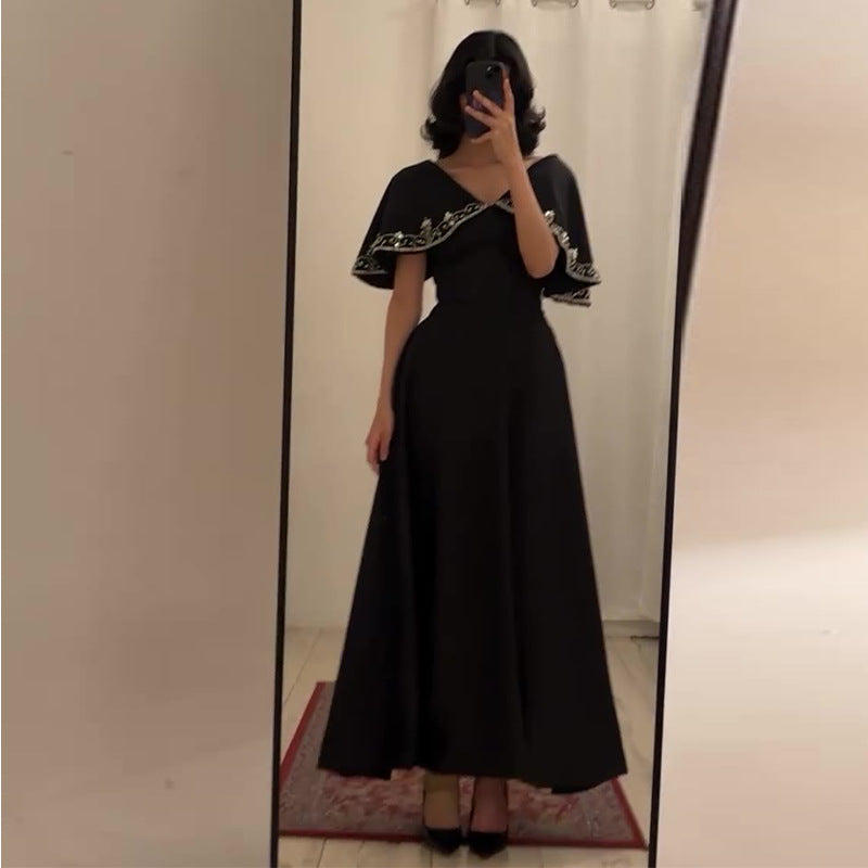 dress to impress outfits Autumn Solid Color Fashion Shawl Collar High Waist Slim Temperament Long Dress