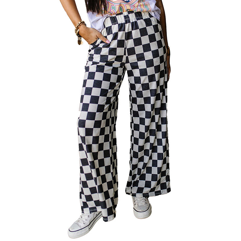 teacher outfits Spring New Chessboard Plaid Printed Casual Pants for Women Personality Niche Loose High Waist Wide Leg Pants for Women