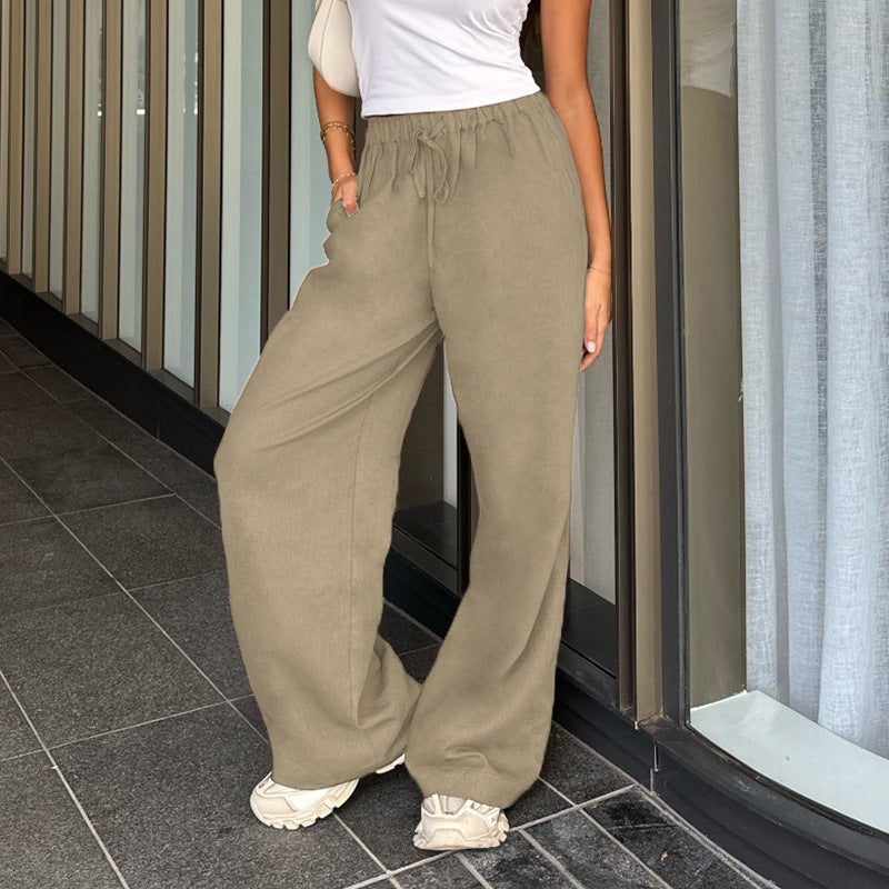 Bxoxo Cotton Linen White Pants Basic Drawstring Low Waist Wide Leg Pants Casual Y2K Clothes For Summer Trousers