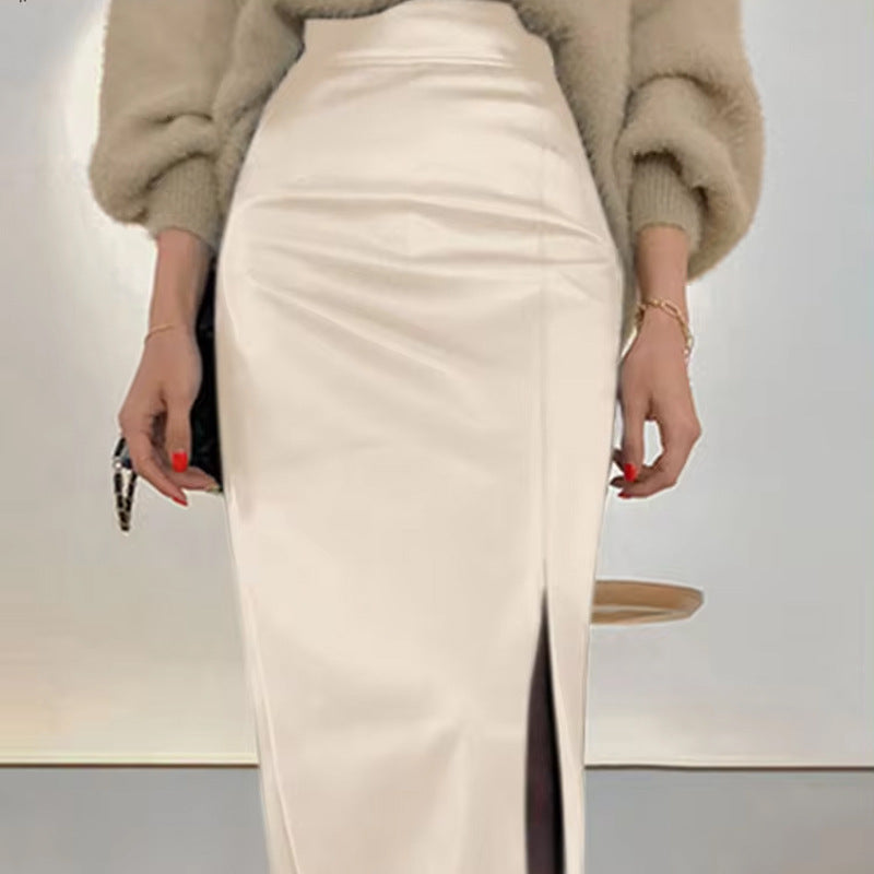 work outfits women 2024 Spring and Autumn New Women's Leather Skirt Casual Split High Waist Skirt Hot Selling