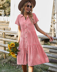 dorothy costume Summer New Women's Clothing Plaid Dress Shirt Collar Casual Skirt Manufacturer