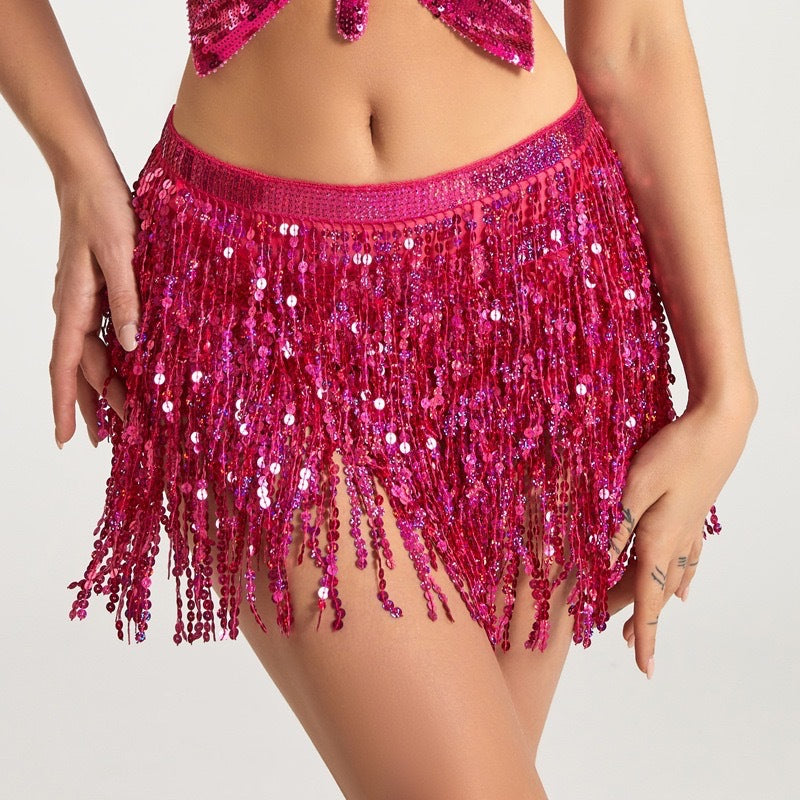 leapord halloween outfit Women's White Belly Dance Waist Chain Chiffon Four-Layer Sequined Belt Indian Dance Practice Performance Hip Towel Circumference