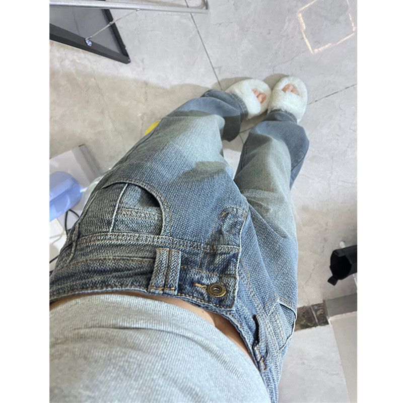 winter outfits men Nostalgic Blue Wide-Leg Jeans Retro Loose Draping Starry Sky Pattern High Waist Mopping Pants for Women