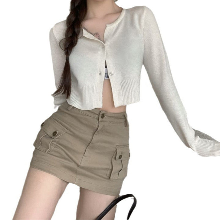 joker costume female outfit Retro American Style Overalls Khaki Pants Women's Summer High Waist Slimming Hot Girl Culottes