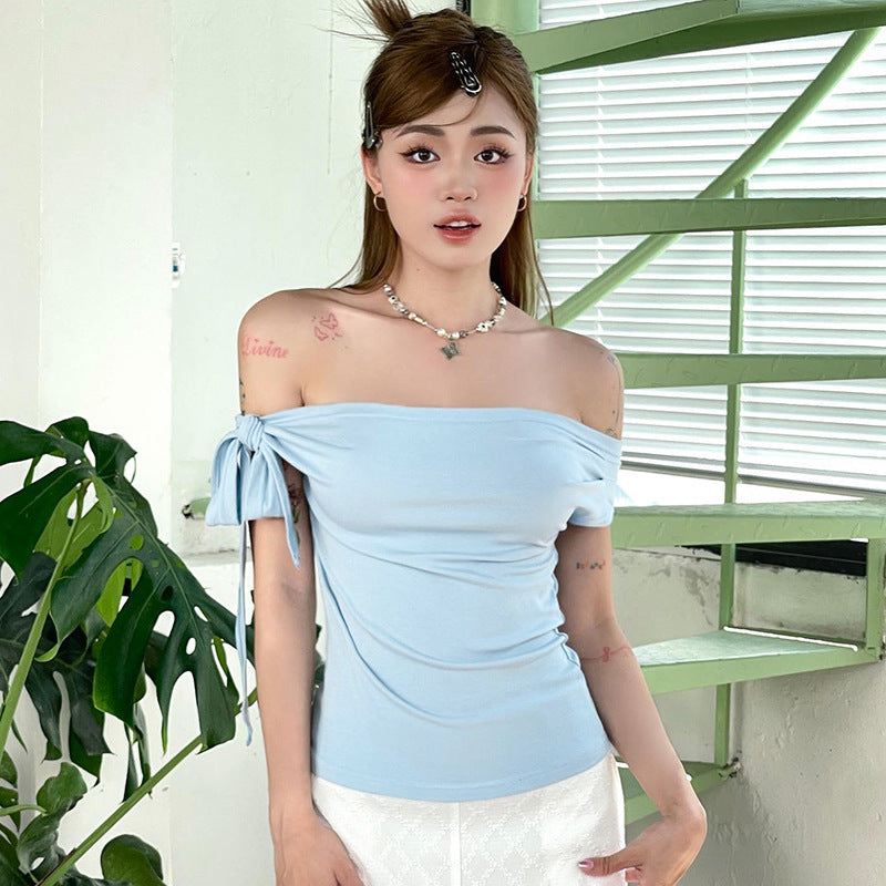 going out outfits Women's Clothing Summer Ins New Pleated One-Shoulder Backless Twisted Lace-up Asymmetric T-shirt Top