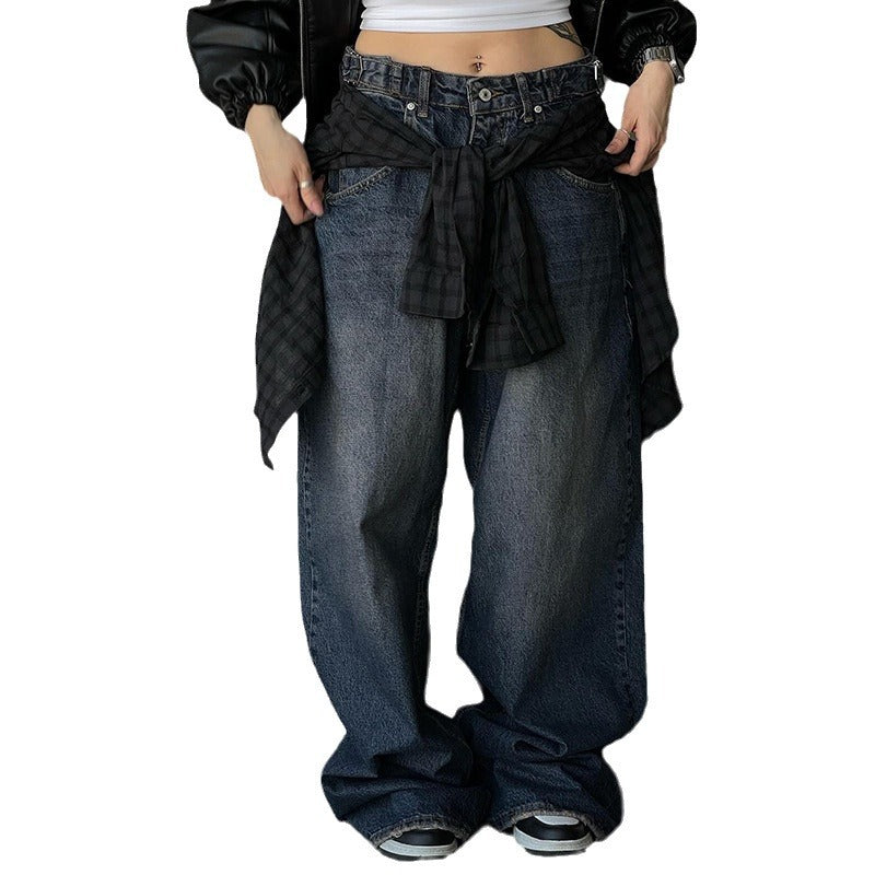 2000s fashion Hot Selling Sexy Low Waist Loose Denim Trousers 2024 New Draping Straight Slimming Mopping Pants