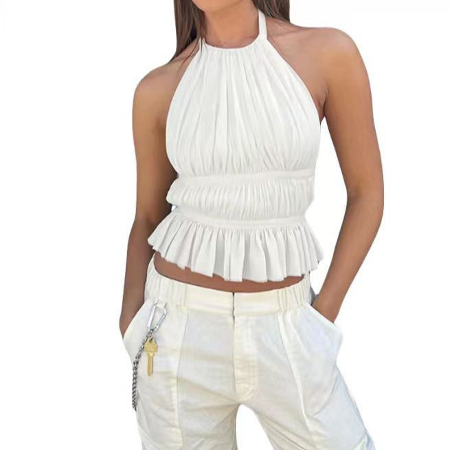 summer fits Sexy Sweet and Spicy Summer New Casual Chiffon Halter Backless Design Top Multi-Color